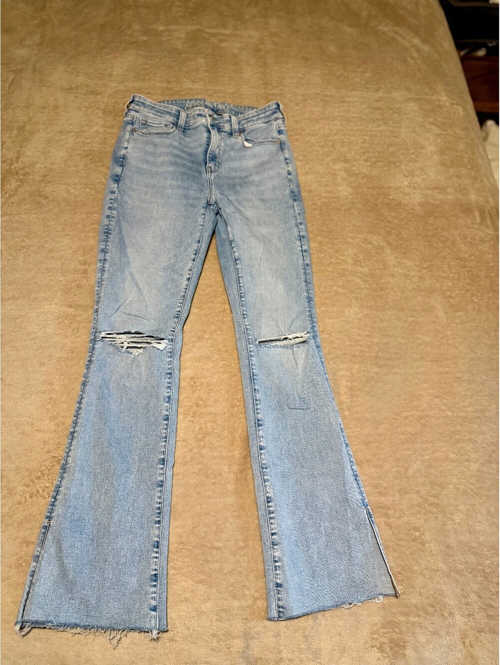 American Eagle Next Level Stretch Light Wash Distressed Flare Jeans